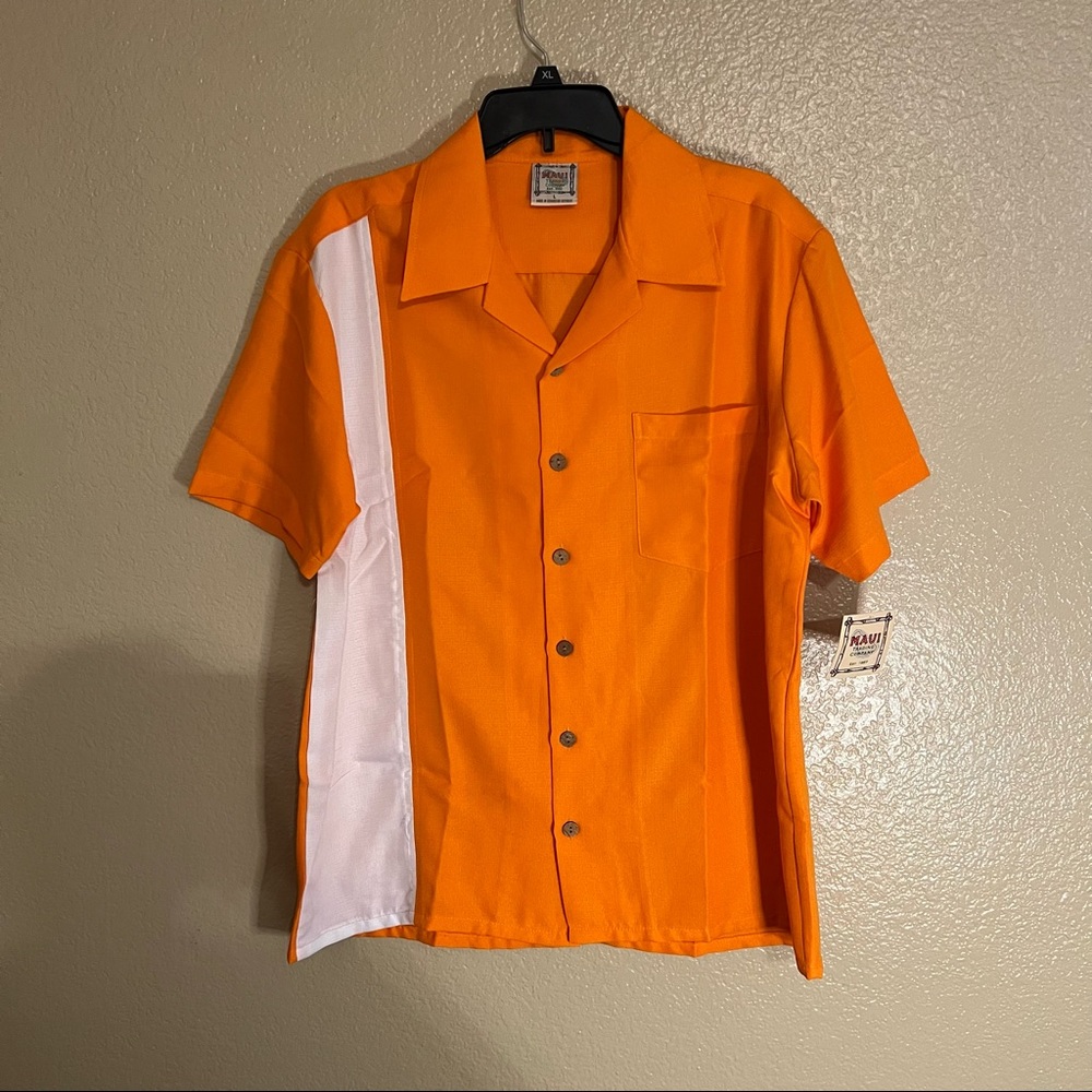 Maui Trading Company Orange and White Large Button Down Shirt with Cork Buttons